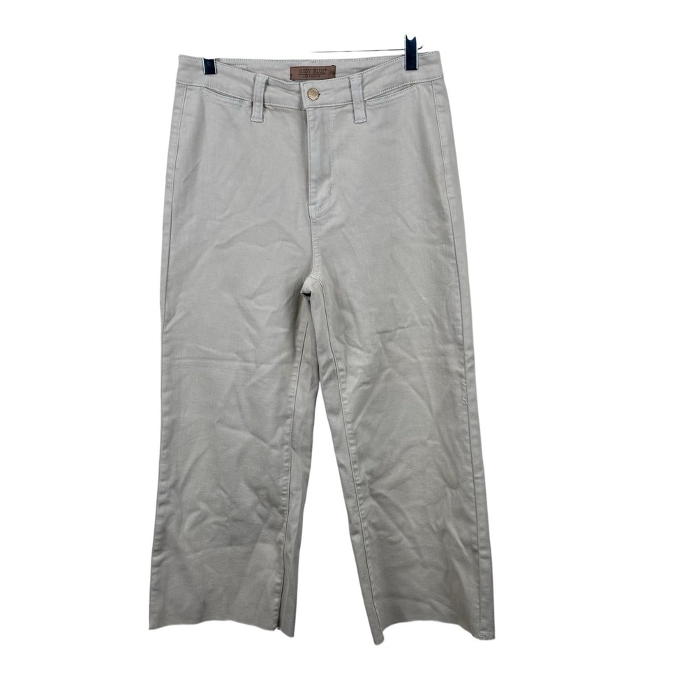 Judy Blue Jeans Size 7/28 Wide Leg High-Rise Garment‎ Dyed Khaki Cropped Raw Hem